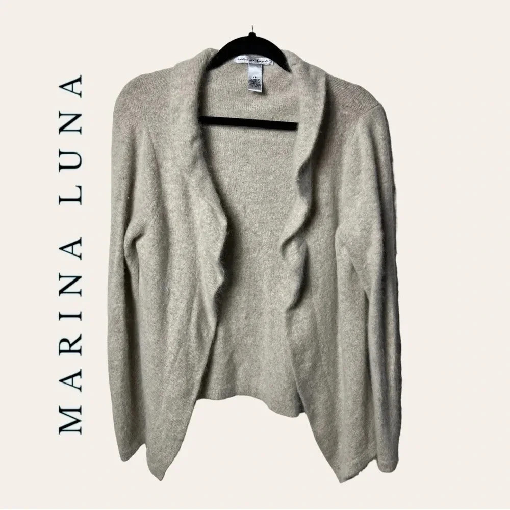 1133. MARINA LUNA OPEN FRONT CARDIGAN ANGORA RABBIT HAIR/LAMB’S WOOL SIZE XL